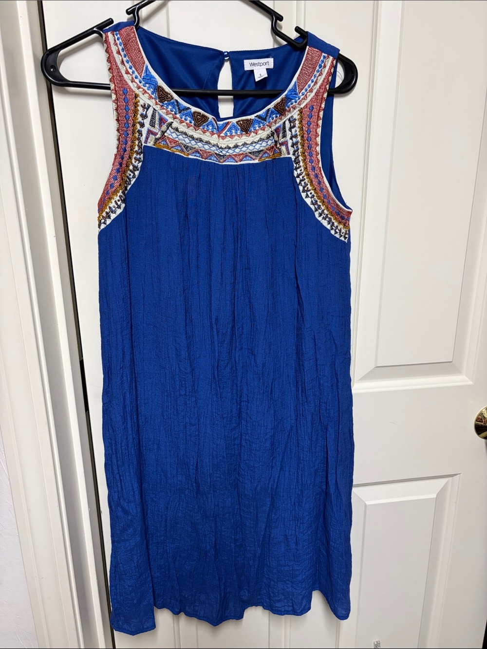 Westport Blue Sleeveless Dress with Multicolor Beaded Embroidered